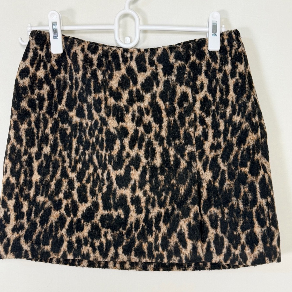 Paper Moon Leopard Print Wool Blend Mini Skirt Fitted Textured Going Out Small